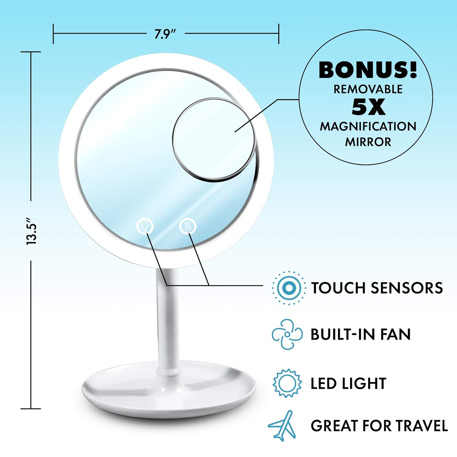 Beauty Breeze Mirror Lighted 5X Magnification Makeup Mirror
