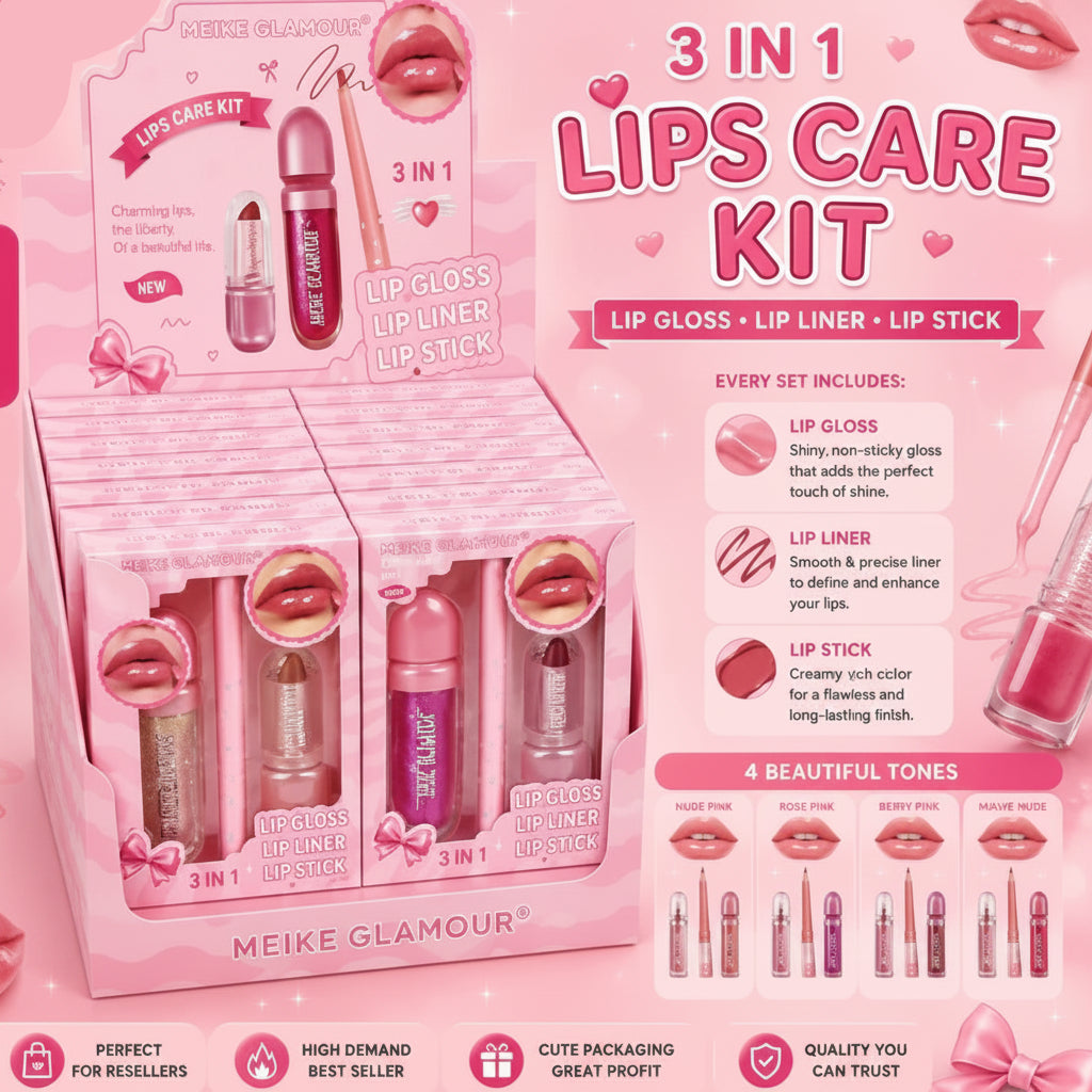 Makeup - MEIKE GLAMOUR Trio LIP SET GLOSS, LINER, Lips STICK